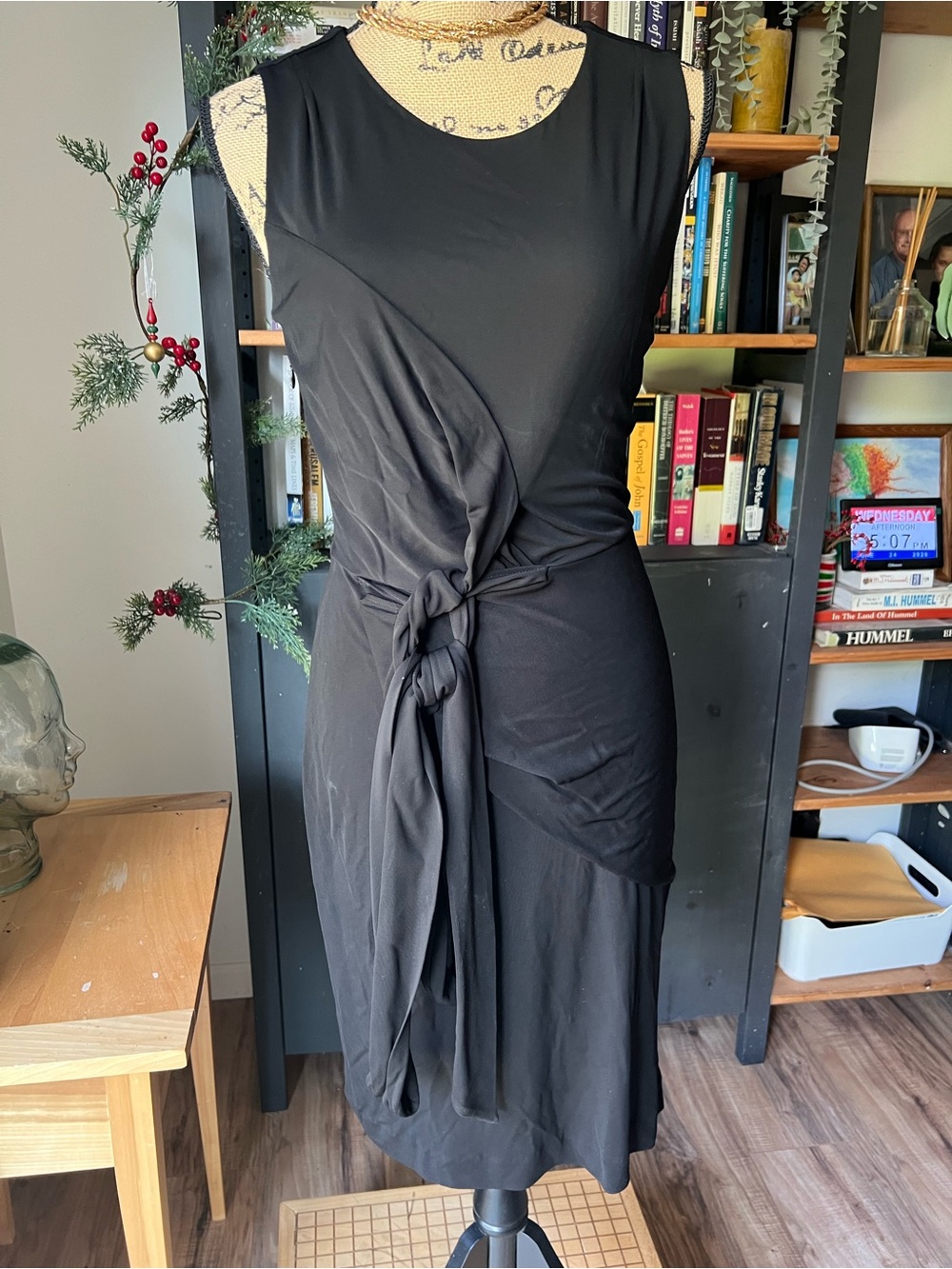Diane Von Furstenberg Black Sleeveless Midi Dress with Front Tie